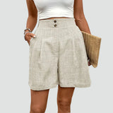 Linen High Waist Pleated Shorts for Women