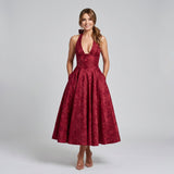 Midi Dress Deep V Halter Neck for Women
