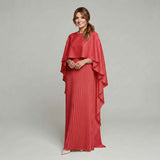 Pleated Maxi Dress with Cape Overlay and Flared Hem for women