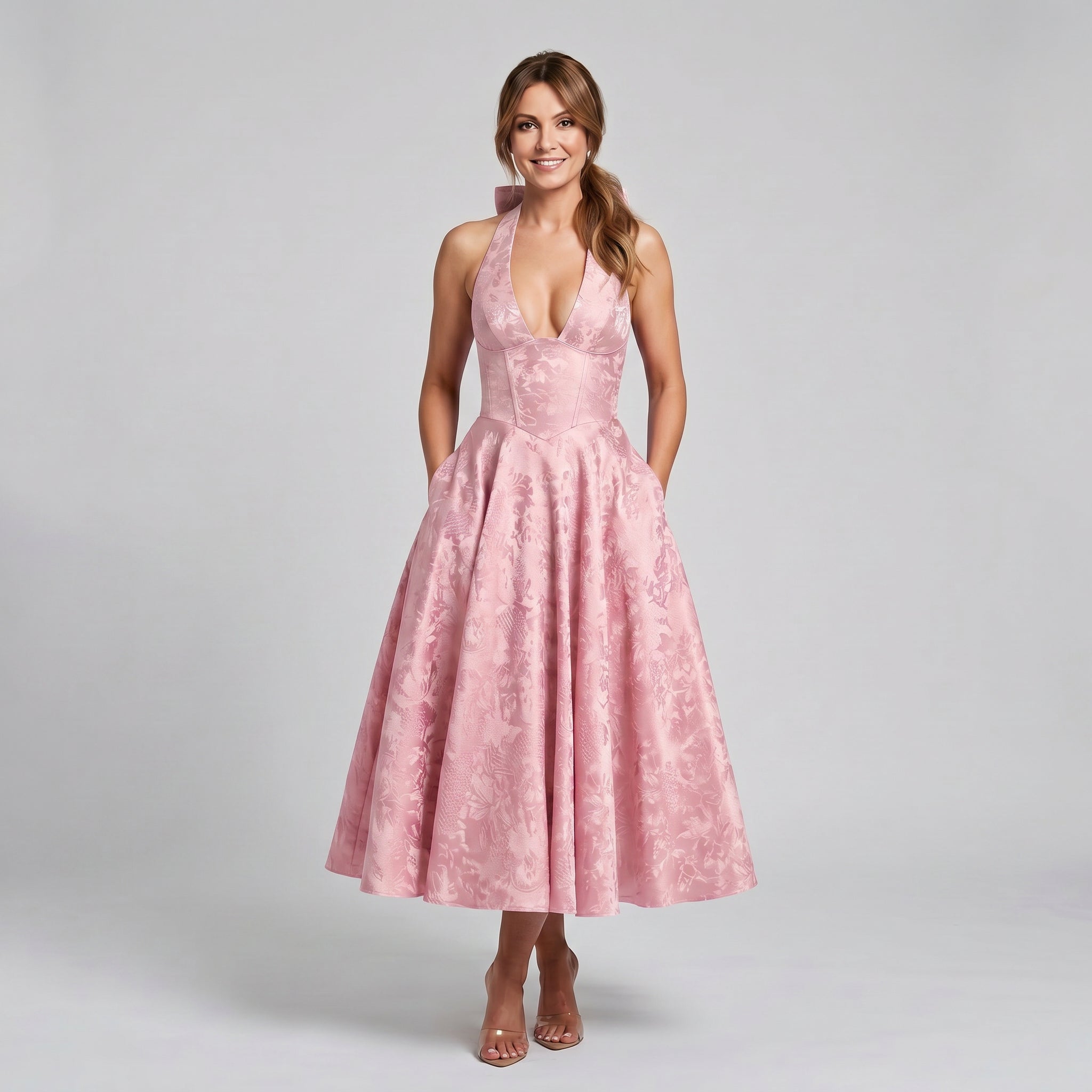 Midi Dress Deep V Halter Neck for Women