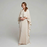 Pleated Maxi Dress with Cape Overlay and Flared Hem for women