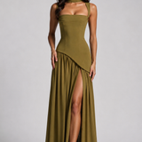 Maxi Dress with Draped Satin Finish