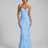 Maxi Dress with Floral Corset Bodice
