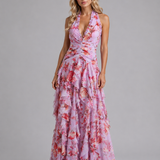 Maxi Dress with Floral Halter Neck