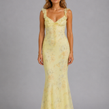 Maxi Dress with Floral Ruffle Straps