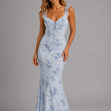 Maxi Dress with Floral Ruffle Straps