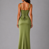 Maxi Dress with Ruched Satin Waist
