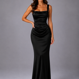 Maxi Dress with Ruched Satin Waist