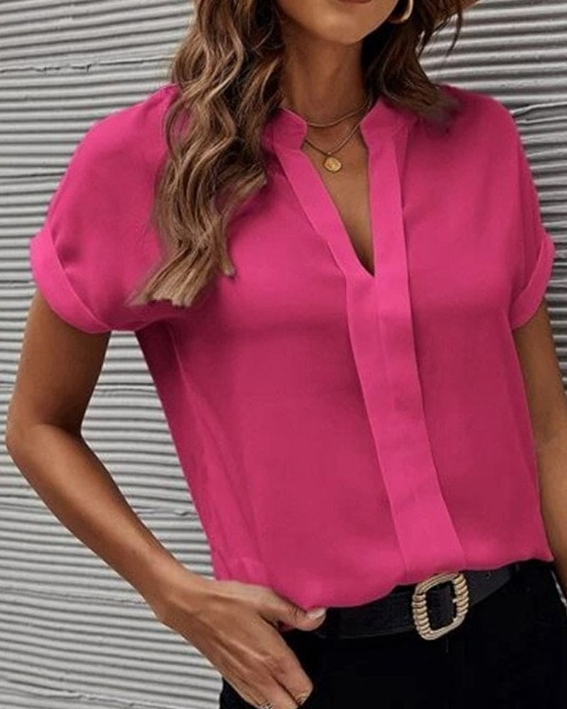 V-Neck Short Sleeve Blouse for Women