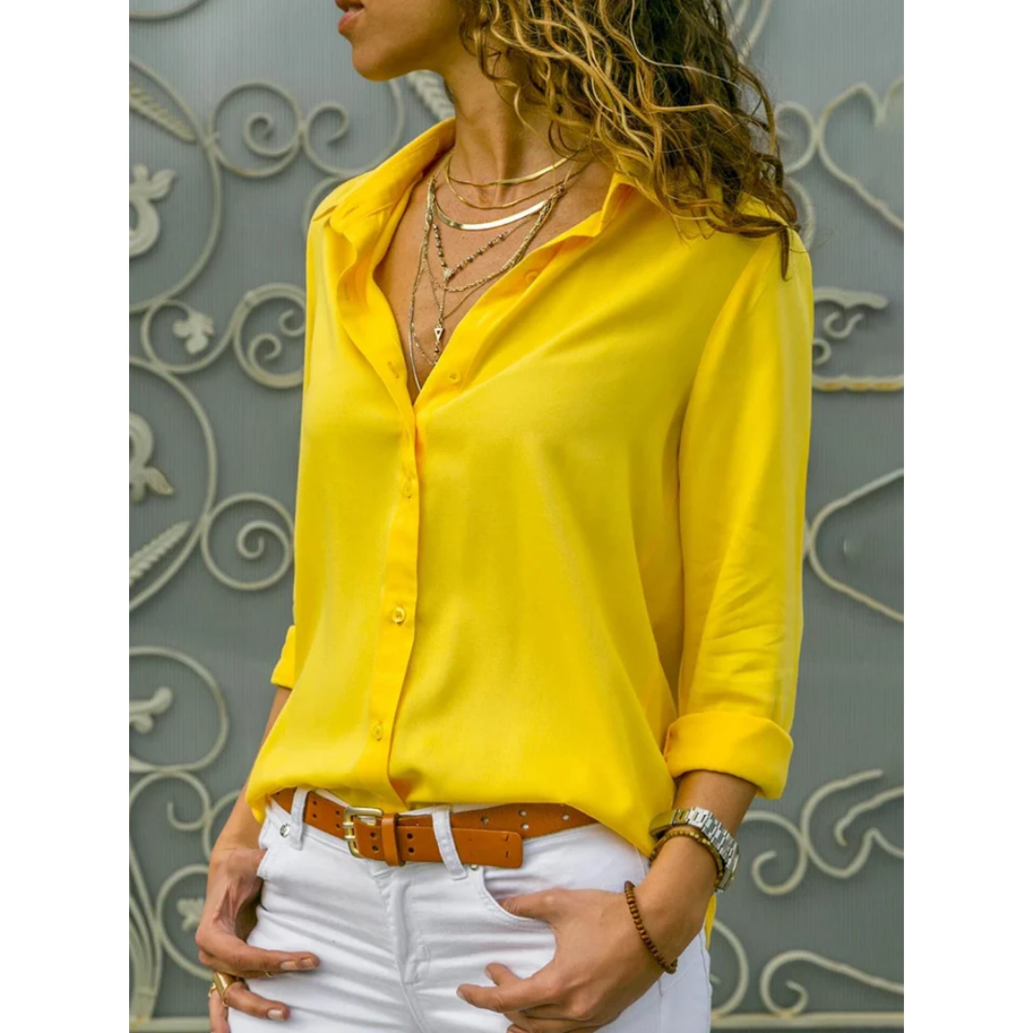 Long Sleeve Button-Up Blouse for Women