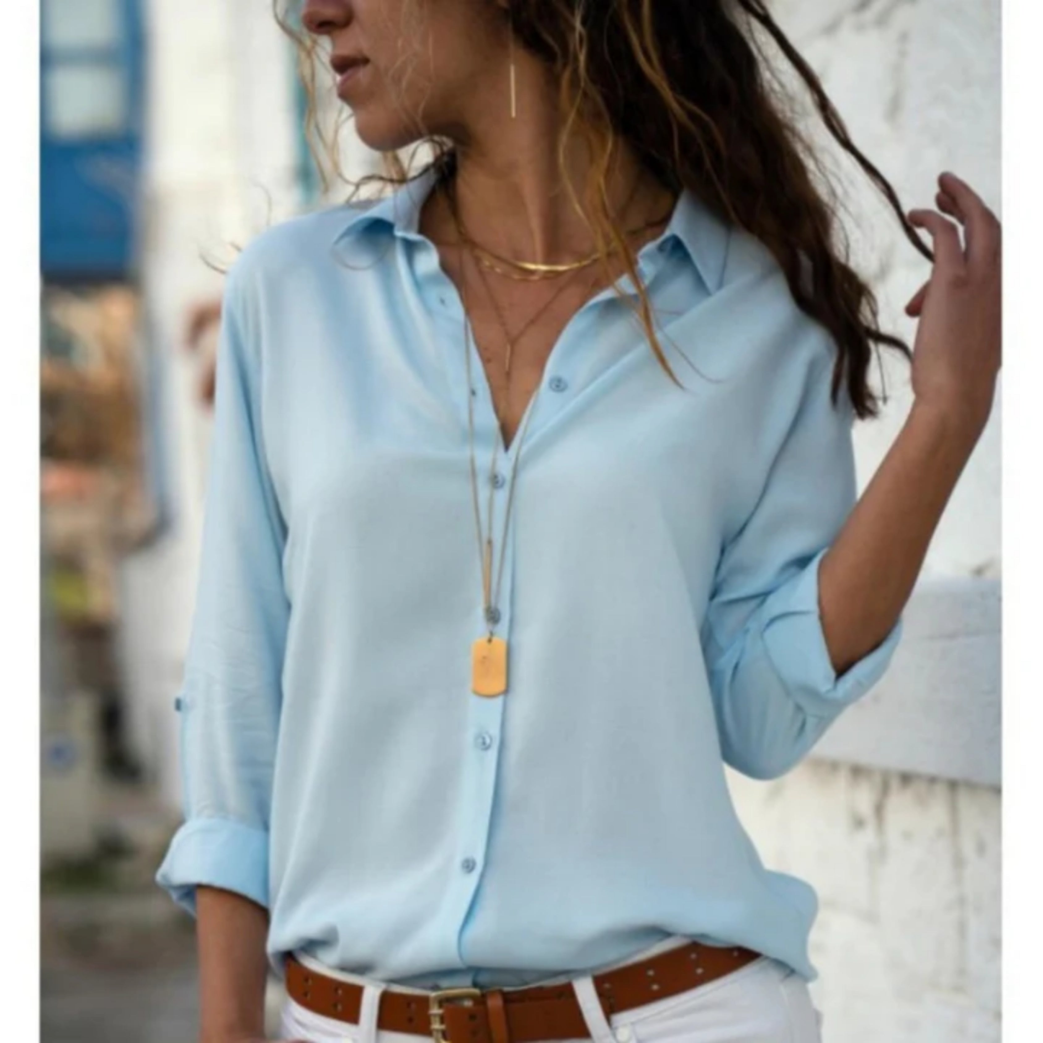 Long Sleeve Button-Up Blouse for Women