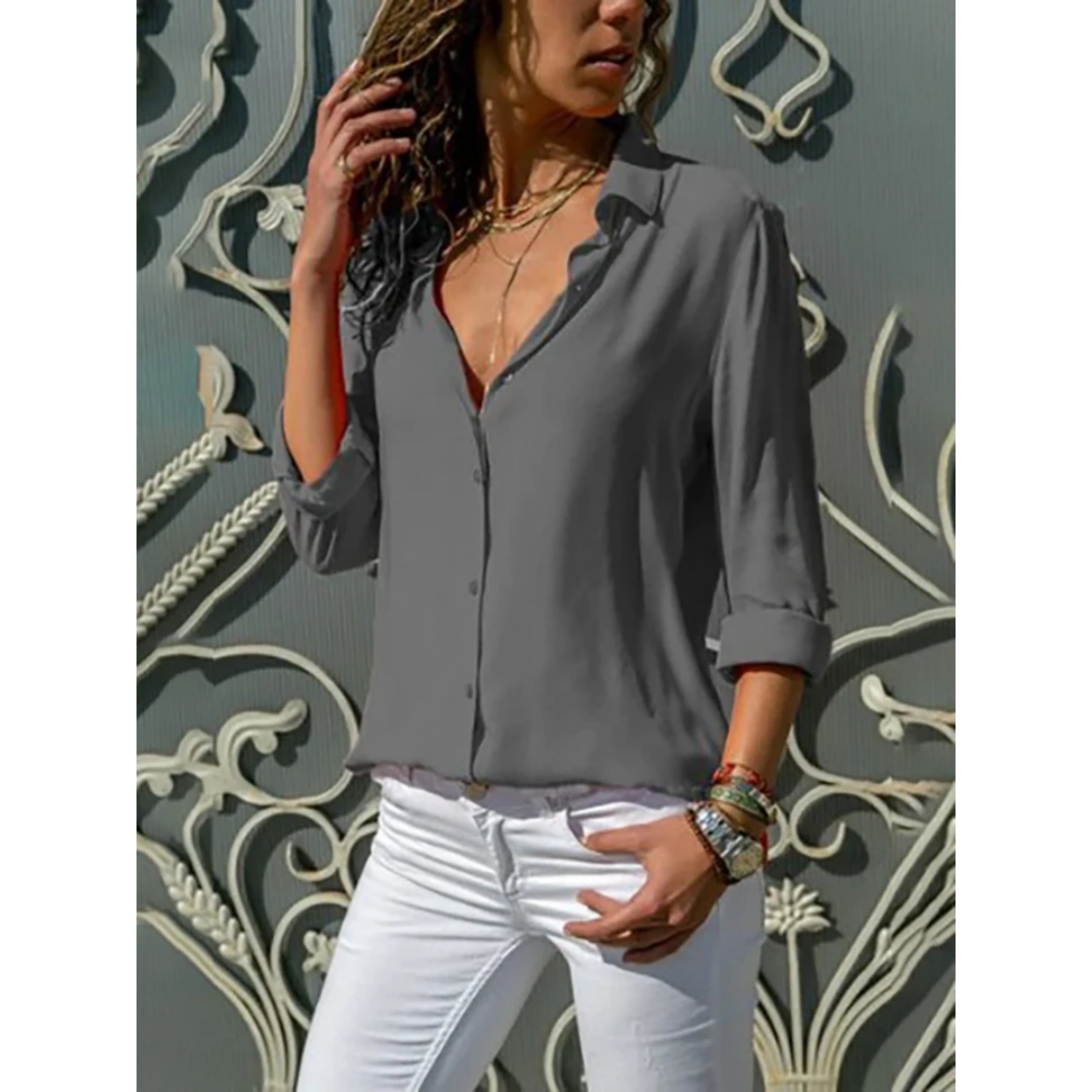 Long Sleeve Button-Up Blouse for Women