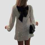 Sequin Mini Dress with Bow Detail for Women