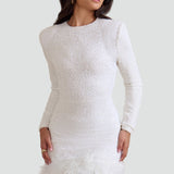 Mini Dress with Feather Trim and Long Sleeves for Women