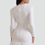 Mini Dress with Feather Trim and Long Sleeves for Women