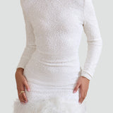 Mini Dress with Feather Trim and Long Sleeves for Women