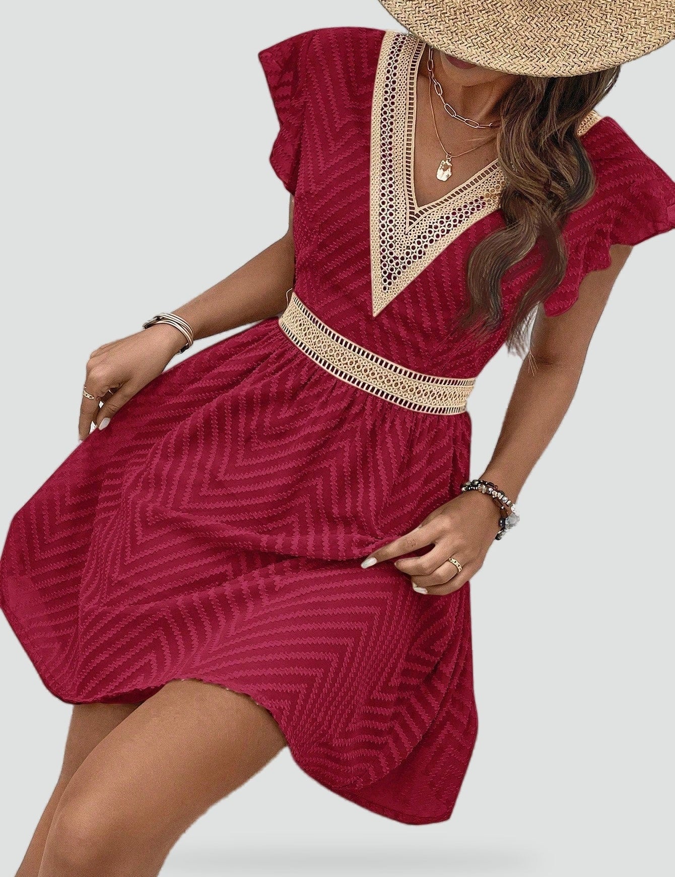 Mini Dress with High Neck and Ruffle Detail for women