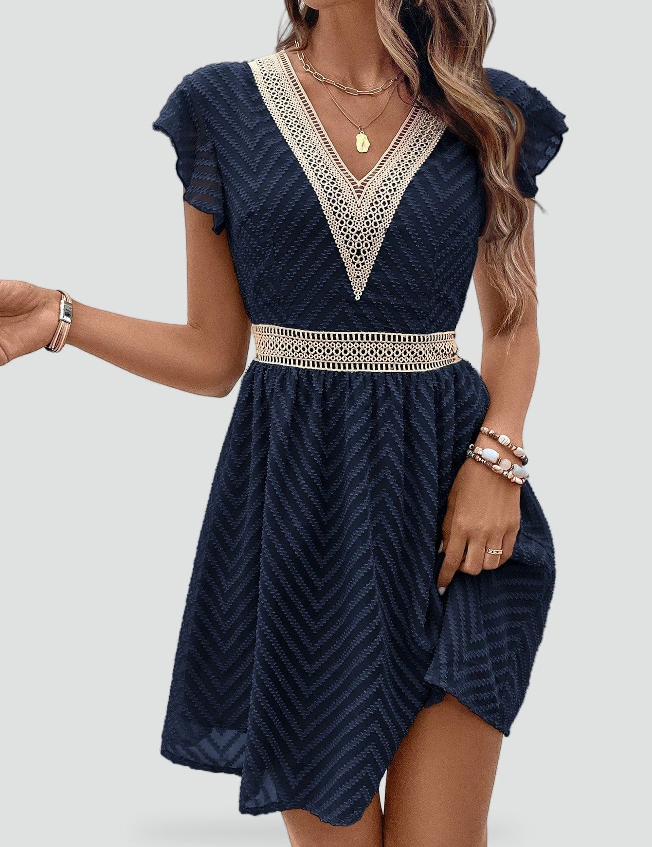 Mini Dress with High Neck and Ruffle Detail for women