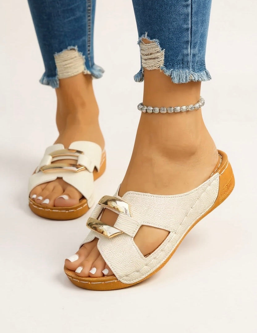 Cushioned Slides with Buckle Strap for Women