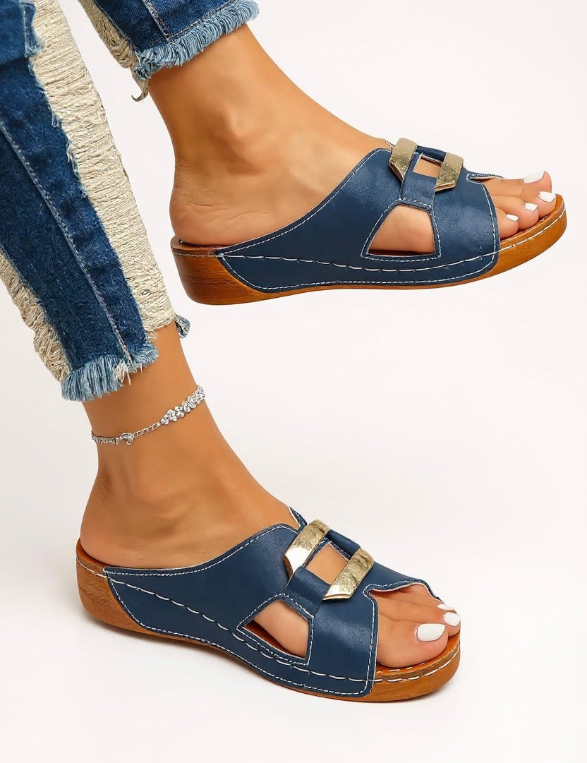 Cushioned Slides with Buckle Strap for Women