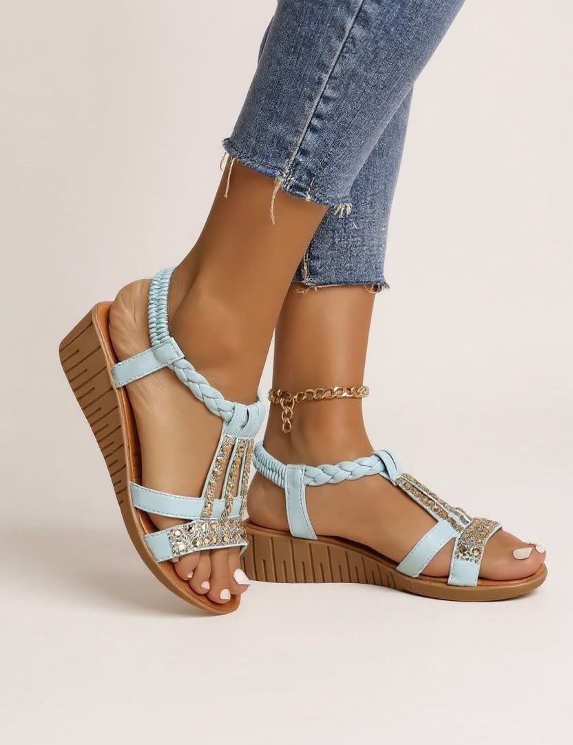 Braided Wedge Sandals with Embellished Straps for Women