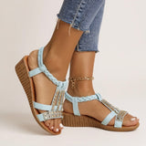 Braided Wedge Sandals with Embellished Straps for Women