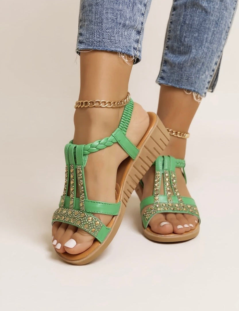 Braided Wedge Sandals with Embellished Straps for Women