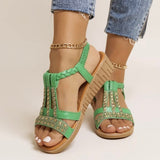 Braided Wedge Sandals with Embellished Straps for Women