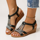 Braided Wedge Sandals with Embellished Straps for Women