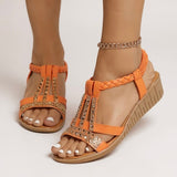 Braided Wedge Sandals with Embellished Straps for Women