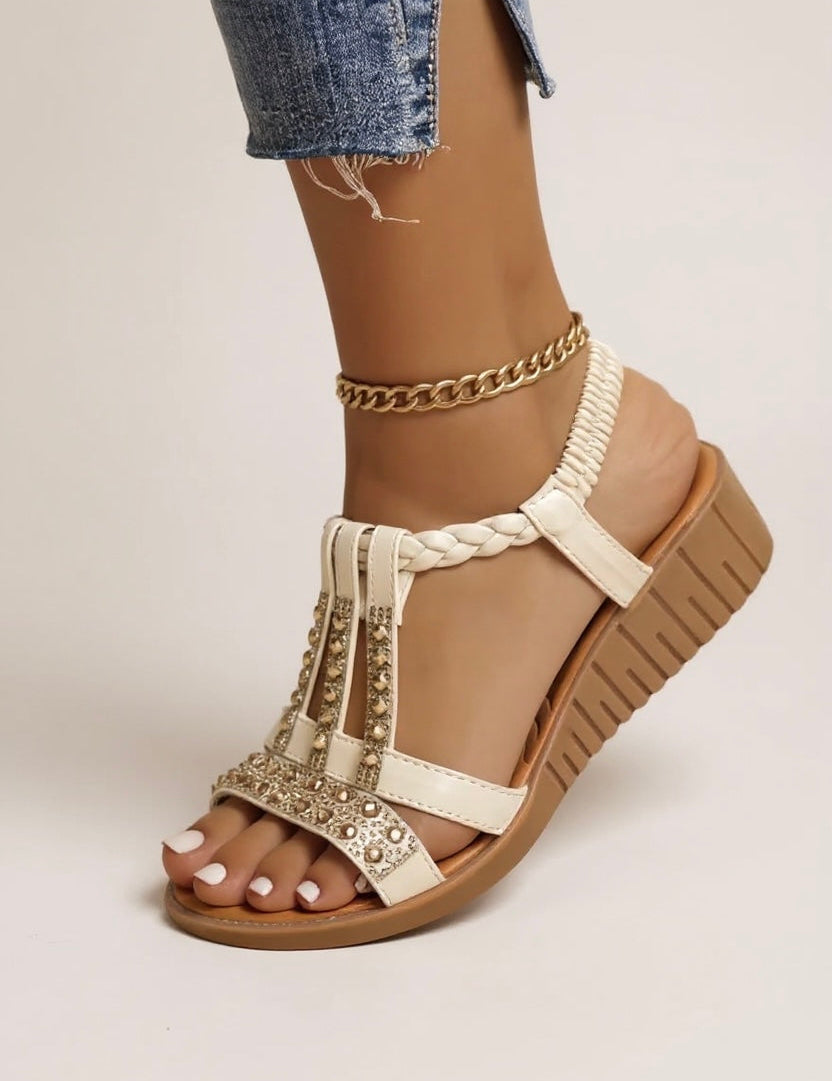 Braided Wedge Sandals with Embellished Straps for Women
