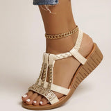 Braided Wedge Sandals with Embellished Straps for Women