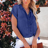 Denim Short Sleeve Blouse for Women