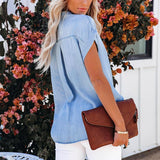 Denim Short Sleeve Blouse for Women