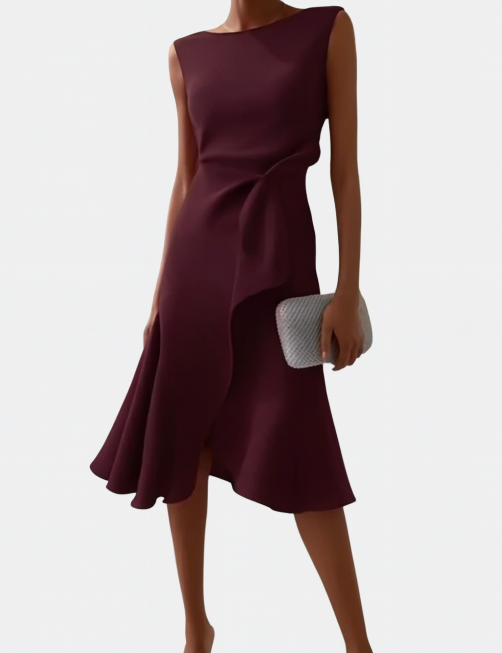 Midi Dress Draped Asymmetric Hem for Women