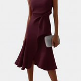 Midi Dress Draped Asymmetric Hem for Women