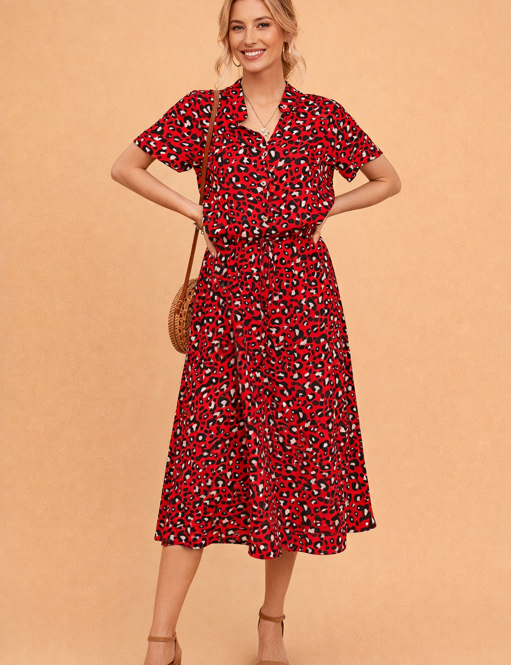 Midi Dress Boho Flowy Tiered Hem for Women