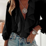 Chiffon Blouse with Ruffled Neckline for Women
