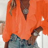 Chiffon Blouse with Ruffled Neckline for Women