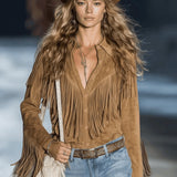 Suede Fringe Long Sleeve Top for Women