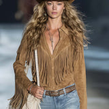 Suede Fringe Long Sleeve Top for Women