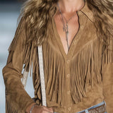 Suede Fringe Long Sleeve Top for Women