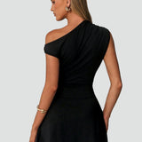 Midi Dress with Asymmetric One-Shoulder Neckline for Women