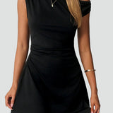 Midi Dress with Asymmetric One-Shoulder Neckline for Women