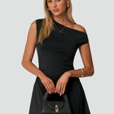 Midi Dress with Asymmetric One-Shoulder Neckline for Women