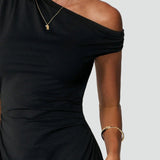 Midi Dress with Asymmetric One-Shoulder Neckline for Women