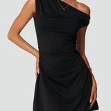 Midi Dress with Asymmetric One-Shoulder Neckline for Women