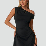 Midi Dress with Asymmetric One-Shoulder Neckline for Women