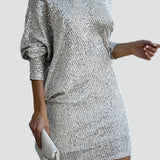 Sequin Midi Dress with Asymmetric Neckline for women