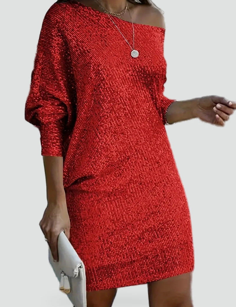 Sequin Midi Dress with Asymmetric Neckline for women